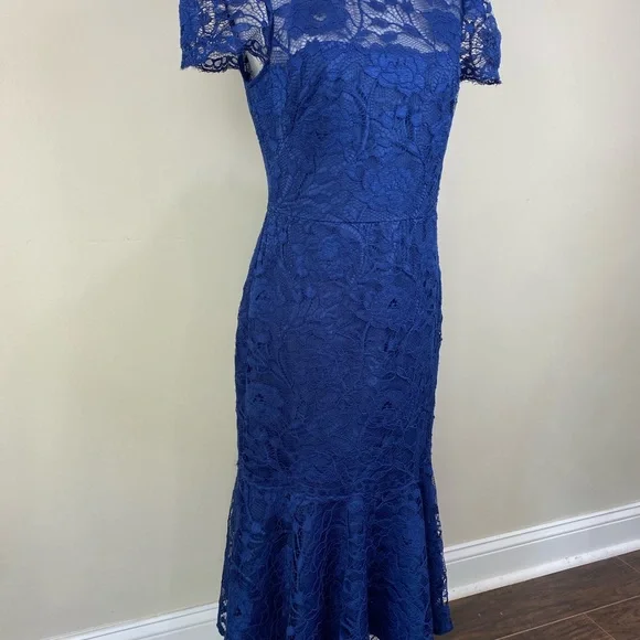 NWT’s Gal Meets Glam Women’s Eve Blue Lace Short Sleeve Ruffle Hem Dress size 8 - Picture 6 of 16